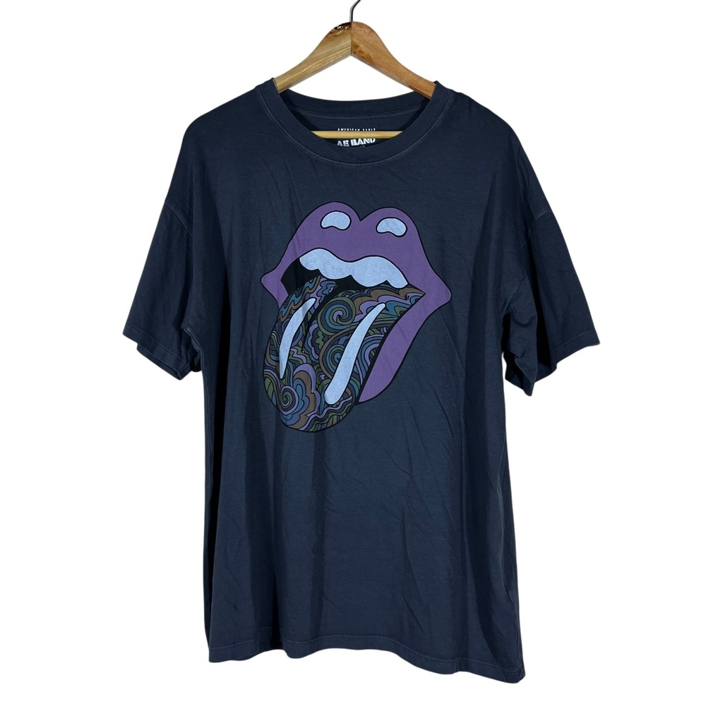 NWT American Eagle Rolling Stones Psychedelic Tongue Graphic T-Shirt Gray Size M